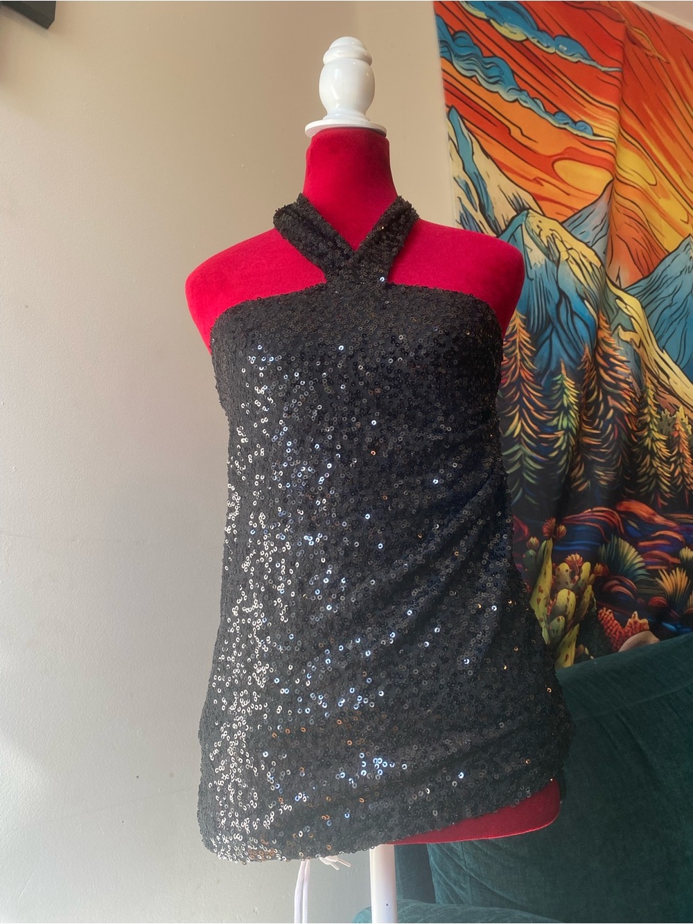 Windsor Black Sequin Halter Tank Top